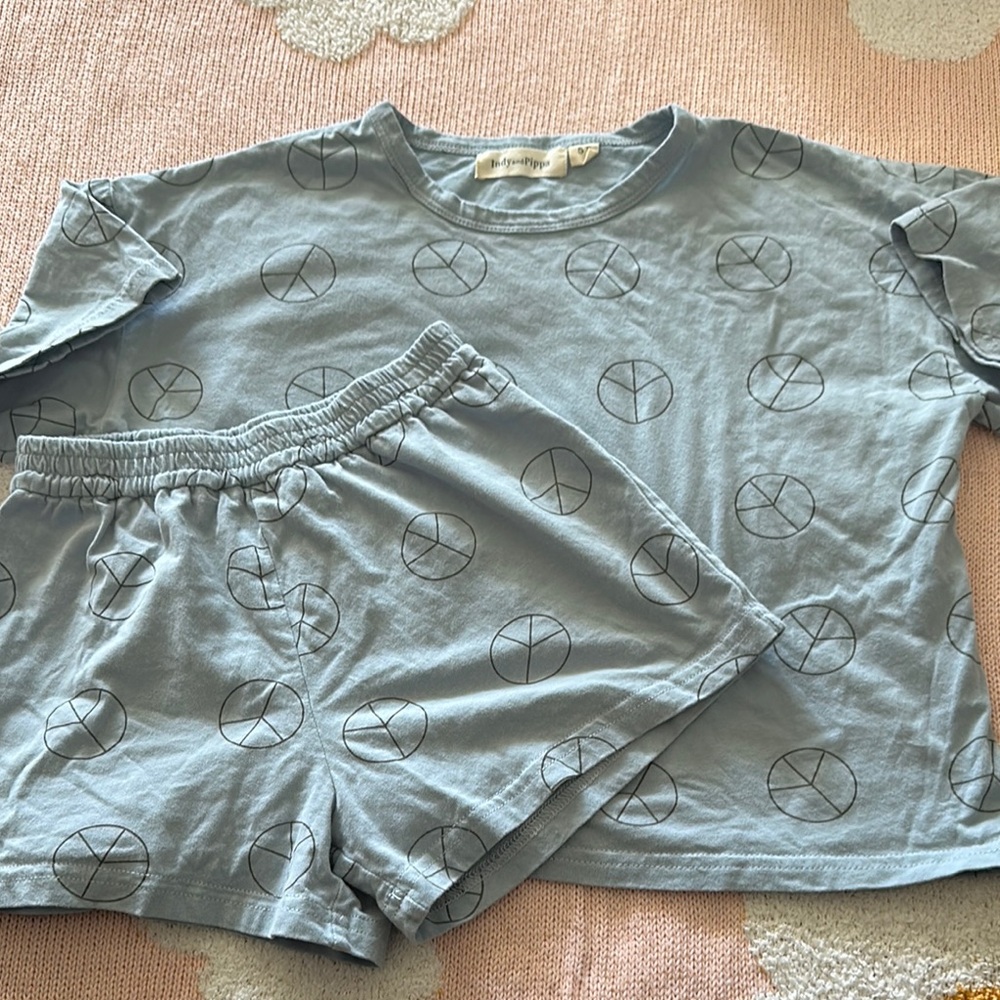 Kids Blue Peace Sign Short Set